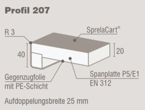 200 x 4100 mm (B x L) SPRELA Innenfesterbank Select, Farbe: weiß A 103 CR, Profil 207 mit Blende. Radius 3 mm, Träger Span E1 nach EN 16516, P5, Verklebung D3, Plattenstärke 20 mm, Schichtstoffstärke ca. 0,5 mm (Online: Anlieferung nur nach Absprache)