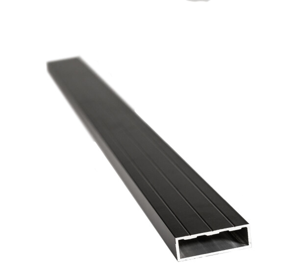 20 x 60 mm Alu schwarz pulverbeschichtet, Hohlprofil, 2 mm Wandung, Schraubkanalstärke: 3 mm, Länge: 600 cm (Eingabe bei Bestellung / Menge = Lfm.)