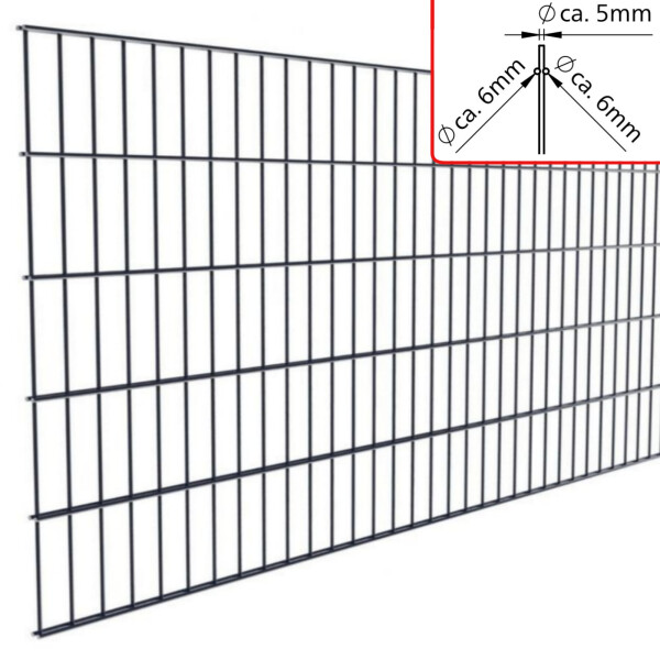 DOPPELSTABMATTE BASIC RAL 6005 GRÜN, BREITE 2506 mm verzinkt und pulverbeschichtet, Drahtstärke ca. 6/5/6 mm, Maschenweite 50 x 200 mm, Höhe: 630 mm