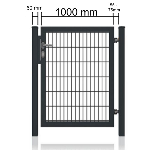 VOLLRAHMEN GARTEN-TOR 1-FLÜGELIG RAL 6005 GRÜN verzinkt und pulverbeschichtet, Rahmenstärke 40 x 40 mm, mit Stabmattenfüllung, inkl. Pfosten 60 x 60 mm, Schloss und Drückergarnitur, MIT Profilzylinder, Maß / HxB: 1000 x 1000 mm