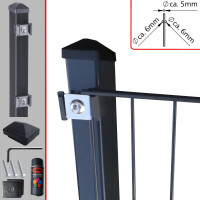 ECK-BASIS-PFOSTEN MIT KLEMMHALTERN RAL 7016 ANTHRAZIT verzinkt und pulverbeschichtet, 60 x 60 mm, inkl. Kunststoffkappe und Auflagenböcke, inkl. Klemmhalter und Schrauben, 2600 mm für Höhe 2030 mm