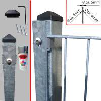 RECHTECKROHR-BASIS-PFOSTEN MIT FLACHEISENLEISTE Feuerverzinkt, 60 x 40 mm, Set inkl. Kunststoffkappe und Auflagenböcke, inkl. passenden Klemmhaltern und Schrauben, 2200 mm für Höhe 1630 mm