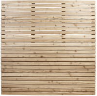 180 x 180 cm RHOMBUS-Zaun eur. Lärche RR101 aus europäischer Lärche, unbehandelt, Rhombusleisten 27x68mm, verdeckt verschraubt in genuteten Konstruktionsleisten 27x68mm 180×180 cm (B×H)