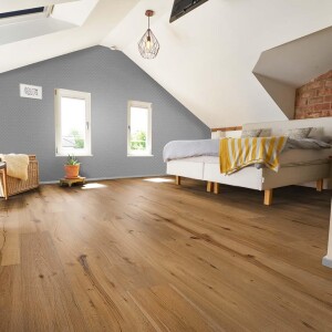 14 x 190 x 1900 mm Eiche Floorentino Helgoland lebhaft, 1-Stab Landhausdiele, farblos geölt, gebürstet, 4-seitig gefast, Stoßlängen im Paket vorhanden, Deckschicht ca. 3 mm, Drop Down, VE = 8 Stk. / Palette = 40 Pakete, Paket a 2,888 qm