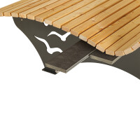 Das Waldsofa / Motiv: Sonne + Möwen, Auflage aus Kan. Lärche geh., 2 Untergestelle Stahl + Beschichtung / Oberfläche Grundiert / Pulverbeschichtet - DB 703 Anthrazit, Ablagedielen gegen Aufpreis, Format ca.: B 148 cm x H 50,5 / 107 cm x T 152 cm