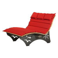 Das Waldsofa / Motiv: Sonne + Möwen, Auflage aus Kan. Lärche geh., 2 Untergestelle Stahl + Beschichtung / Oberfläche Grundiert / Pulverbeschichtet - DB 703 Anthrazit, Ablagedielen gegen Aufpreis, Format ca.: B 148 cm x H 50,5 / 107 cm x T 152 cm