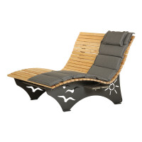 Das Waldsofa / Motiv: Sonne + Möwen, Auflage aus Kan. Lärche geh., 2 Untergestelle Stahl + Beschichtung / Oberfläche Grundiert / Pulverbeschichtet - DB 703 Anthrazit, Ablagedielen gegen Aufpreis, Format ca.: B 148 cm x H 50,5 / 107 cm x T 152 cm