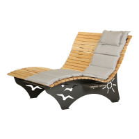 Das Waldsofa / Motiv: Sonne + Möwen, Auflage aus Kan. Lärche geh., 2 Untergestelle Stahl + Beschichtung / Oberfläche Grundiert / Pulverbeschichtet - DB 703 Anthrazit, Ablagedielen gegen Aufpreis, Format ca.: B 148 cm x H 50,5 / 107 cm x T 152 cm