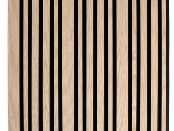 22 x 605 x 3000 mm Fibrotech Signature Akustikpaneel Furnier Eiche roh, fugenloser Optik (9 mm PET Filzträger-schwarz / Lamelle: 12 (3x verschiedene Breiten) mm MDF schwarz), VE: 1 St. / 1,82 qm (ca. 16,5 kg)