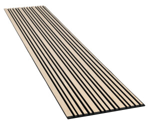 22 x 605 x 3000 mm Fibrotech Signature Akustikpaneel Furnier Eiche roh, fugenloser Optik (9 mm PET Filzträger-schwarz / Lamelle: 12 (3x verschiedene Breiten) mm MDF schwarz), VE: 1 St. / 1,82 qm (ca. 16,5 kg)