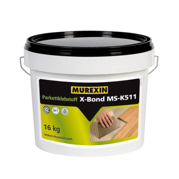 Murexin Parkettklebstoff X-Bond MS-K511 Einkomponentiger elastischer MSP-Klebstoff Wasser und Lösungsmittel frei, Trittschaldämmend sehr emmissionsarm nach EC1, Verbrauch ca. 1,5 kg / qm je nach Spachtel & Untergrund, 16 kg Eimer