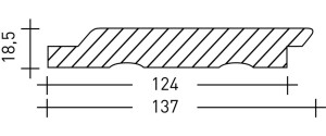 19 x 137 mm Cape Cod Fi. / Ta. Unterschlagsprofil Typ: Channel, endbehandelt Weiß Sichtseite feiner Bandsägeschnitt Deckmaß: 124 mm, Länge: 427 cm Abr. qm - TÜ-108