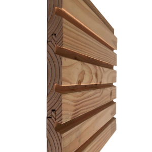 27 x 146 mm Douglasie Fassade Doppel Rhombo Dou I/III, KD. Hf. ca. 18%, 4-seitig gehobelt, roh (Krümmung / Ausgeschlagene Äste und Hobelfehler zulässig), DB 122 mm gebündelt VE 3 / 84 Stück, Länge: 300 - 400 & 500 cm Abr. qm - TÜ-115