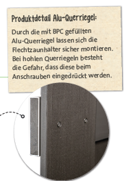 180 x 180 cm VivaView® Krautsand BPC-Bretterzaun Farbe: grau, Bretter aus BPC-Hohlkammerprofil, ca. 10×115 mm, Querriegel aus pulverbeschichtetem Aluminium-Hohlprofil ca. 17×60 mm, Edelstahl verschraubt