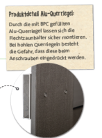 180 x 180 cm VivaView® Krautsand BPC-Bretterzaun Farbe: dunkelbraun, Bretter aus BPC-Hohlkammerprofil, ca. 10×115 mm, Querriegel aus pulverbeschichtetem Aluminium-Hohlprofil ca. 17×60 mm, Edelstahl verschraubt