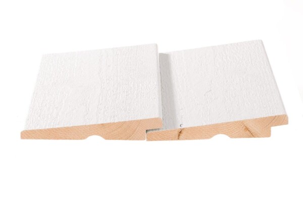 24 x 137 mm Cape Cod Konus Massivholzfassade Typ: Bevel, endbehandelt Weiß feiner Bandsägeschnitt Deckmaß: 124 mm, Länge: 427 / 488 cm (Ellerb.) Abr. qm - TÜ-104