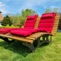 Das Waldsofa / Wellenliege, Motiv: Kreise (Holz: TMT Mod. Fichte), 2 Untergestelle aus + Beschichtung / Oberfläche Grundiert + Pulverbeschichtet - DB 703 Anthrazit, Format ca.: B 148 cm x H 50,5 / 105 cm x T 152 cm, Aktion: 999,- €