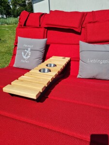 Ablage für Waldsofa / Wellenliege (Kan. Lärche Latten) Gestelle aus Stahl, Passend zur Liege mit Kreisen, Oberfläche Grundiert + Pulverbeschichtet - DB 703 Anthrazit, Abmessung: ca. 86 x 22 x 17 cm LxBxH