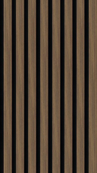 20 x 330 x 2600 mm Acoustic Sense STYLE Dekorummantelte Oberfläche, Dekor: 20115 Smokey walnut in fugenloser Optik (8 mm Filz-Trägerplatte / 12 mm MDF-Dekorstreifen / Breite: 27 mm) Feuchtraumgeeignet, Mindestabnahme 2 Stück = 1,716 qm