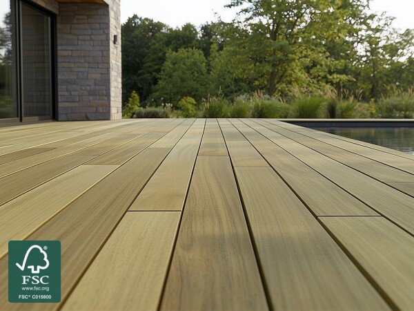 23 x 118 mm Robinie Terrassendiele bombiert, seitlich genutet, keilgezinkt ungedämpft, DK 1-2, technisch getr. a. 13-15%, fein geriffelt,  Länge: 300, 400 & 500 cm (Eingabe bei Bestellung / Menge = Lfm.) - Abverkauf