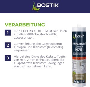 Bostik H751 Supergrip Xtrem SUPERGRIP XTREM ist ein vielseitig anwendbarer einkomponentiger Klebdichtstoff, 290 ml Kartusche (VE: 12 St.)
