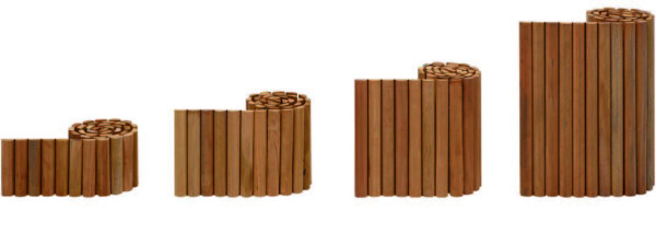 Hartholz-Rollboarder 30 x 180 cm, Hartholzleisten abgerundet, ca. 20 x 45 mm, glatt gehobelt, auf jeweils 2 Stahldrähten rückseitig geheftet (Stückreis)