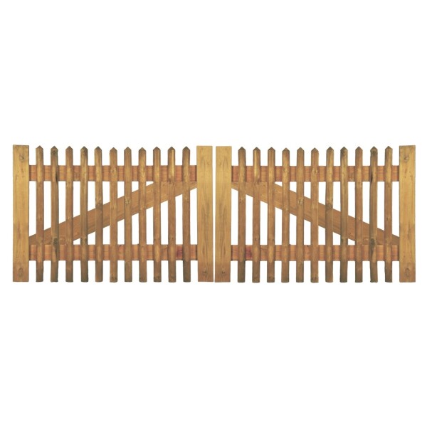 Senkrechtzaun Doppeltor 300 x 100 cm, Latten 55 mm, kdi braun ohne Beschlag, ohne Pfostenwetterfest imprägniertes Holz, der Abstand zwischen den Zaunlatten beträgt ca. 6 cm,  Art.-Nr.: T&J-17028