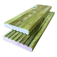 Terrassendiele, 25 x 145 x 3000 mm, kdi grün genutet / französisches Profilwetterfest imprägniertes Holz, ideal als Terrassenbelag,  Art.-Nr.: T&J-18015