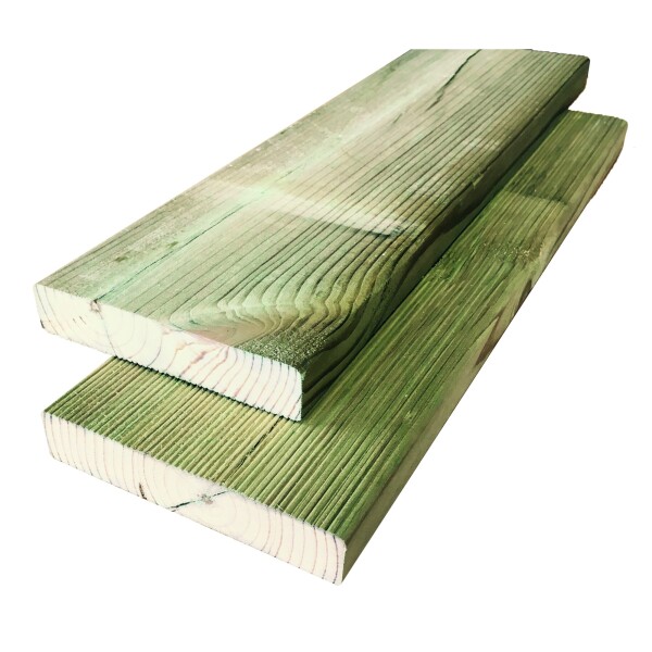 Konstruktionsholz, 28 x 145 x 2000 mm, kdi grün einseitig geriffeltwetterfest imprägniertes Holz, ideal als Terrassenbelag,  Art.-Nr.: T&J-18060