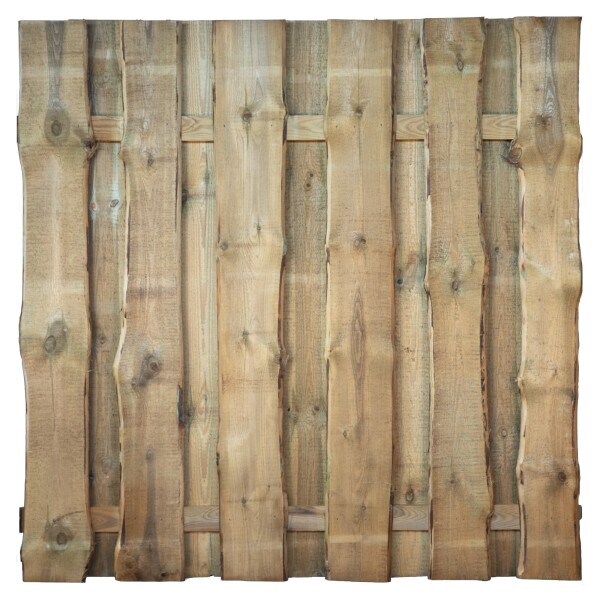 FÜNEN-Serie kdi-grün, 180 x 180 cm, Bretter sägerau, ca. 16mm Riegel 30/80 mm, mit Baumkantewetterfest imprägniertes Holz, die Zaunbretter sind sägerau und können mit Rindenresten sein,  Art.-Nr.: T&J-19311