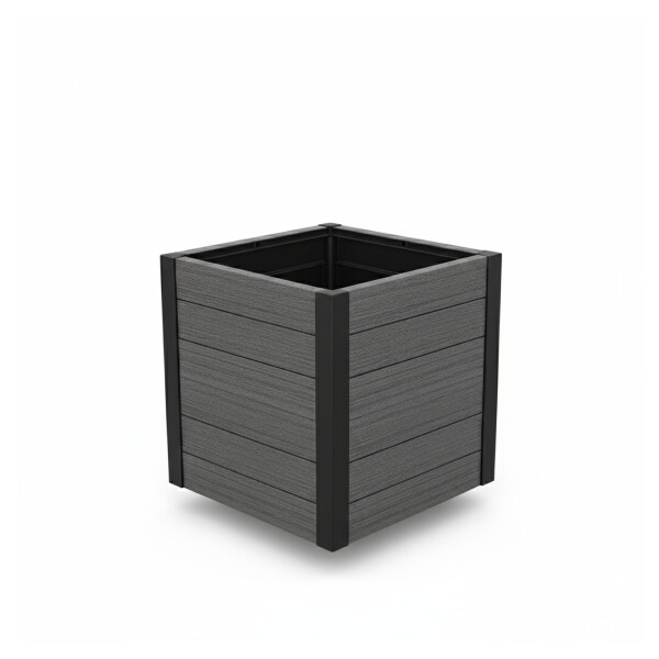 MAINAU-Serie Blumenkübel, 56 x 56 x 56 cm, mit Alu-Ecken PVC charcoal, kartonverpacktGroßes Volumen: ca. 150 Liter Fassungsvermögen – ideal für Pflanzen, Sträucher und Dekoration., Robuste Materialien: PVC-Bretter in Charcoal mit schwarzen Aluminium-Ecken