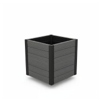 MAINAU-Serie Blumenkübel, 56 x 56 x 56 cm, mit Alu-Ecken PVC charcoal, kartonverpacktGroßes Volumen: ca. 150 Liter Fassungsvermögen – ideal für Pflanzen, Sträucher und Dekoration., Robuste Materialien: PVC-Bretter in Charcoal mit schwarzen Aluminium-Ecken