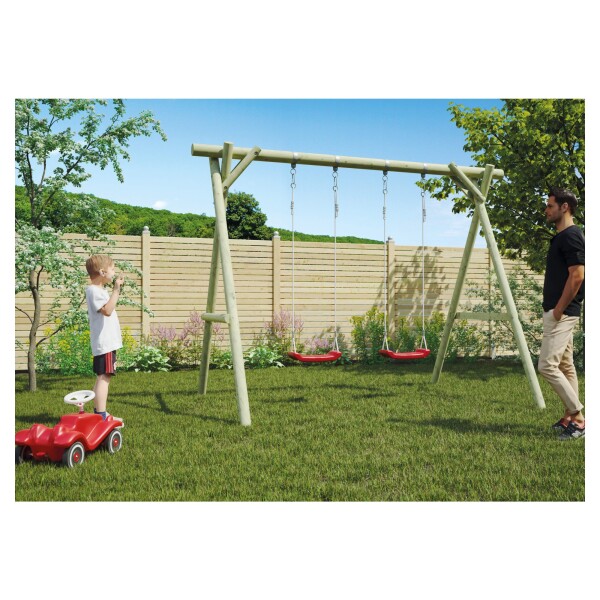 NICLAS Schaukel , 300 x 190 x 220 cm, kdi-grün inkl. 2 Brettschaukelnwetterfest imprägniertes Holz, inkl. Monatgeanleitung und daher schnelle und einfache Montage,  Art.-Nr.: T&J-22201