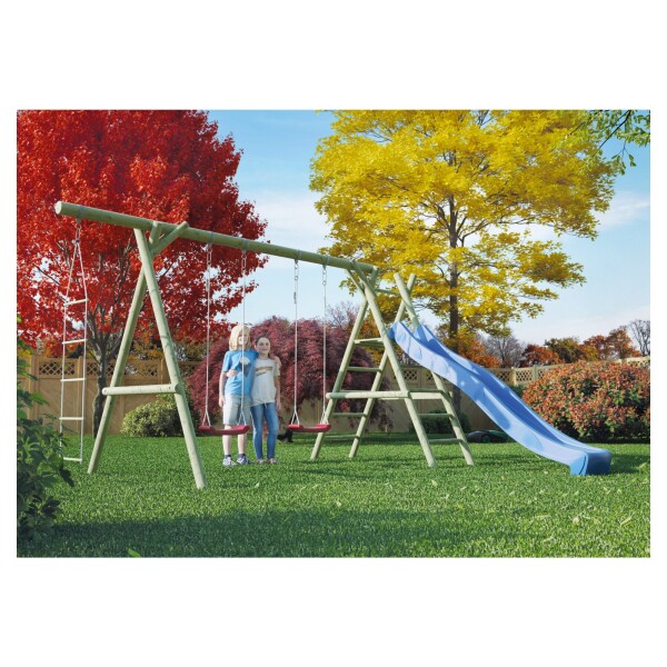 JUSTUS Spielanlage , 430 x 190 x 220 cm, kdi-grün ohne Wellenrutschewetterfest imprägniertes Holz, Komplettbausatz aus Rundhölzern 80 und 100 mm,  Art.-Nr.: T&J-22258