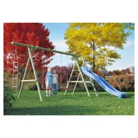 JUSTUS Spielanlage , 430 x 190 x 220 cm, kdi-grün ohne Wellenrutschewetterfest imprägniertes Holz, Komplettbausatz aus Rundhölzern 80 und 100 mm,  Art.-Nr.: T&J-22258