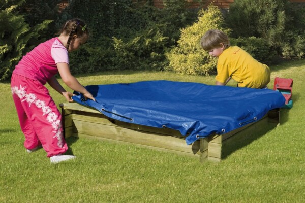 Abdeckplane für Sandkasten DANI , 120 x 120 PE-Gewebe 160 g/m² blau mit elastischer Kordelwetterfest imprägniertes Holz, schützt des Spielbereich vor Unreinheiten,  Art.-Nr.: T&J-22403