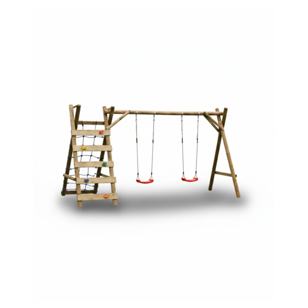 MAJA Doppelschaukel, B380 x T170 x H220 cm Rundhölzer 10 cmSpielanlage aus wetterfest imprägniertem Kiefer/Fichtenholz – Rundhölzer Ø10 cm für Stabilität & Sicherheit im Garten., DIY-Bausatz mit Montagekleinteilen & Anleitung – leichter Aufbau, perfekt fü