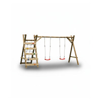 MAJA Doppelschaukel, B380 x T170 x H220 cm Rundhölzer 10 cmSpielanlage aus wetterfest imprägniertem Kiefer/Fichtenholz – Rundhölzer Ø10 cm für Stabilität & Sicherheit im Garten., DIY-Bausatz mit Montagekleinteilen & Anleitung – leichter Aufbau, perfekt fü