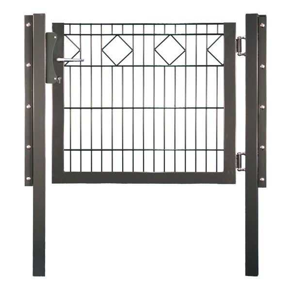 CARO Einzeltor RAL 7016 anthrazit, 1000 x 1200 mm inkl. Bfosten und Beschägenhohe Stabilität durch Doppelstab-Verarbeitung, Drahtstärke 6/5/6 mm,  Art.-Nr.: T&J-27563