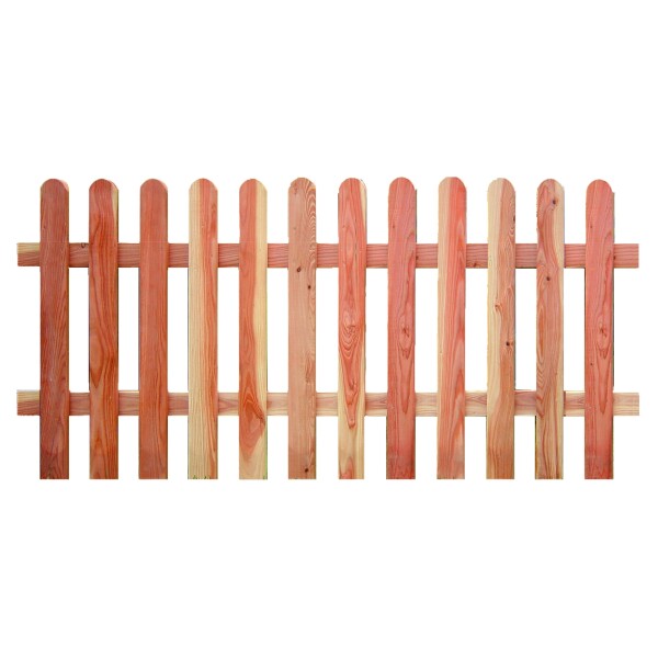 ANHOLT-Serie Vorgartenzaun Lärche, 180 x 80 cm Latten 18/88 mm, Riegel 24/68 mmZaunlatten 18 x 88 mm, gehobelt, Kopf gerundet, stabile Zaunriegel 24 x 68 mm,  Art.-Nr.: T&J-29341