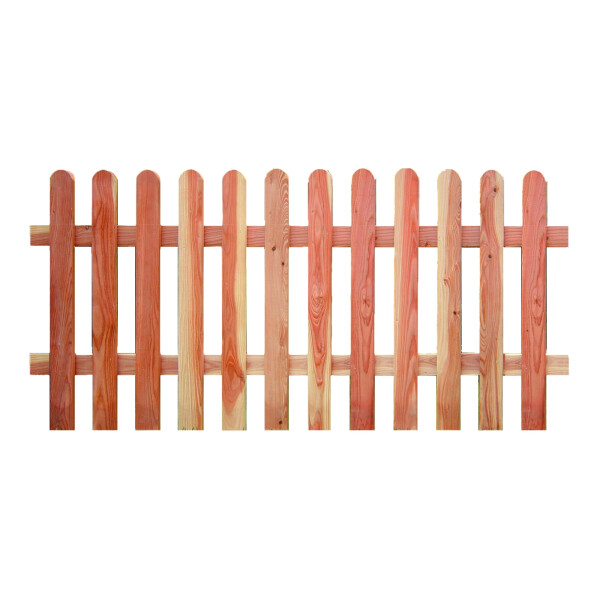 LENA-Serie Vorgartenzaun Lärche, 180 x 80 cm Latten 18/88 mm, Riegel 24/68 mmHochwertiger Gartenzaun aus unbehandelter Lärche – robust, langlebig & wetterbeständig. Natürliches Erscheinungsbild durch gehobelte, kopfgerundete Latten., Stabile Konstruktion: