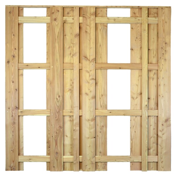 AALBORG-Serie, Lärche, 180 x 180 cm, Riegel 28/70 mm, Lamellen 16/140 mm und 16/60 mmhergestellt aus unbehandeltem Lärchenholz, mit Edelstahlschraubnägeln verschraubt,  Art.-Nr.: T&J-29361