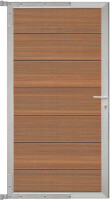 TJÖRN-Tor-Komplettset, 90 x 173 cm, Füllung MAHAGONI Rahmen SilberWPC-Steckzauntor „TJÖRN“ in mahagoni/ silber, ideal für Ihren Außenbereich., Maße 90 x 173 cm – Perfekt dimensioniert für eine praktische und ästhetische Platzierung.,  Art.-Nr.: T&J-44023