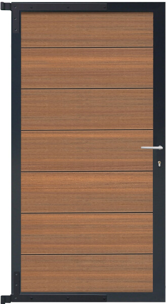 TJÖRN-Tor-Komplettset, 90 x 173 cm, Füllung MAHAGONI Rahmen ANTHRAZITWPC-Steckzauntor „TJÖRN“ in mahagoni/ anthrazit, ideal für Ihren Außenbereich., Maße 90 x 173 cm – Perfekt dimensioniert für eine praktische und ästhetische Platzierung.,  Art.-Nr.: T&J-