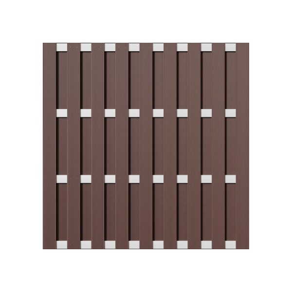 ELDENA-Serie BRAUN, 180 x 180 cm, WPC-Bretterzaun 4 Querriegel ALU hell eloxiertDer WPC-Zaun ELDENA kombiniert langlebige WPC-Bretter (7 x 150 mm) und stabile Aluminium-Zaunriegel (70 x 13 mm) für einfache Montage., Pflegeleicht und wartungsarm: Der innov