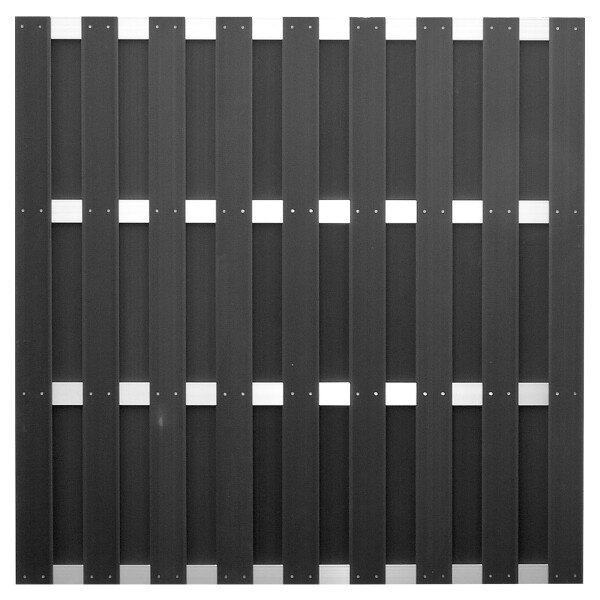 ELDENA-Serie ANTHRAZIT, 180 x 180 cm, WPC-Bretterzaun 4 Querriegel ALU hell eloxierthochwertige Oberfläche der Zaunlamellen, fein geriffelt, Zaunlamellen im Hohlkammerprofil,  Art.-Nr.: T&J-44704