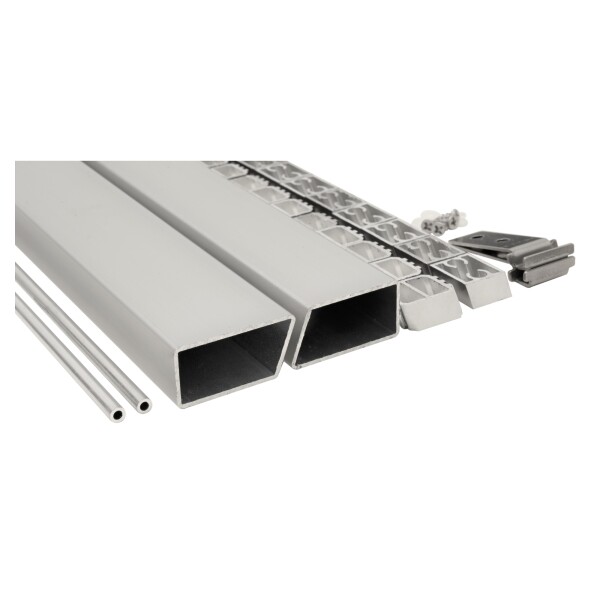 HANÖ-Serie Montageset SILBER, 20 x 75 x 1793 mm, mit Start- & Abschluss Befestigung und Abstandhalternhochwertige Aluminium-Leisten, passt zu allen HANÖ-Steckzaun-Sets,  Art.-Nr.: T&J-44748