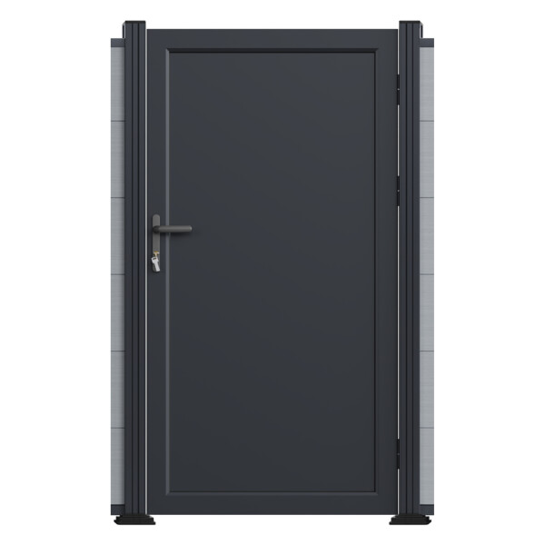 Aluminium Uni-Einzeltor, anthrazit, 100 x 173 cm, vormontiert, Alu-Füllung ohne Pfosten, inkl. Beschlägen, Schloss und DrückerMaße 100 × 173 cm: modernes Einzeltor aus Aluminium mit edler Oberfläche in Anthrazit (RAL 7022)., Vormontiert & inklusive Torbes