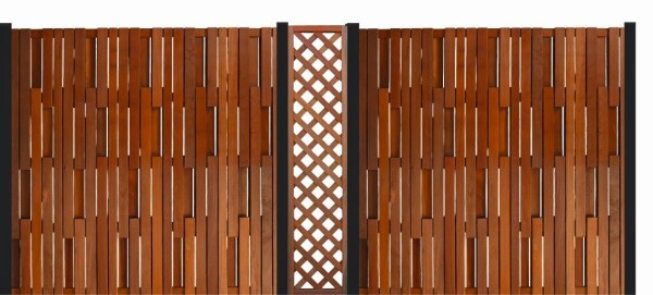 180 x 180 cm Prima Nova Bangkirai Rechteck-Bretterzaun PN001, Bretter gehobelt 15 x 68mm Querriegel 15 x 58mm, V2A verschraubt, DC 2
