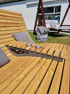 Ablage für Waldsofa / Wellenliege (Kan. TMT Mod. Fichte/Kiefer) Gestelle aus Stahl, Passend zur Liege mit Kreisen, Oberfläche Grundiert + Pulverbeschichtet - DB 703 Anthrazit, Abmessung: ca. 86 x 22 x 17 cm LxBxH